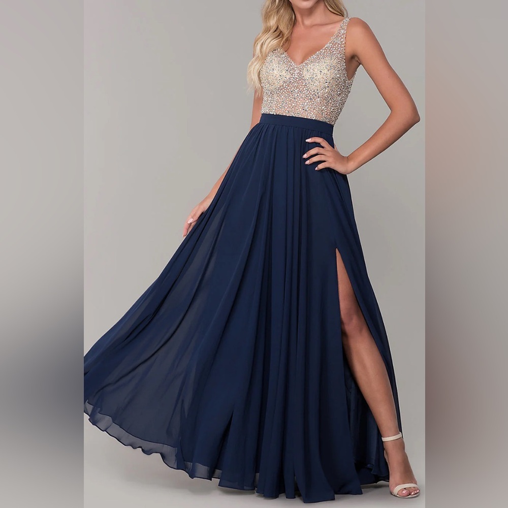 Fashion Nova Cream Sleeveless Plunge Maxi Gown